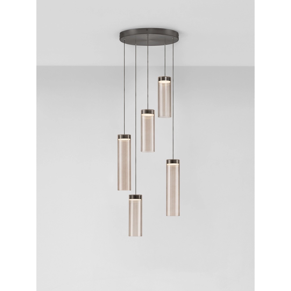 Design hanglamp Brielle antraciet met mokka glas 5-lichts Lyora 5212017495426