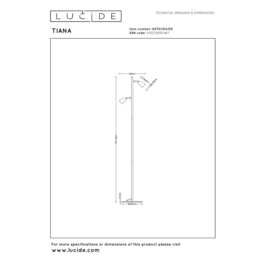 Design leeslamp Tiana champagne Lucide 5411212650467