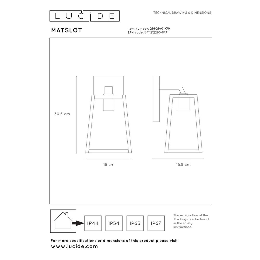 Wandlamp Matslot zwart design Lucide 5411212290403