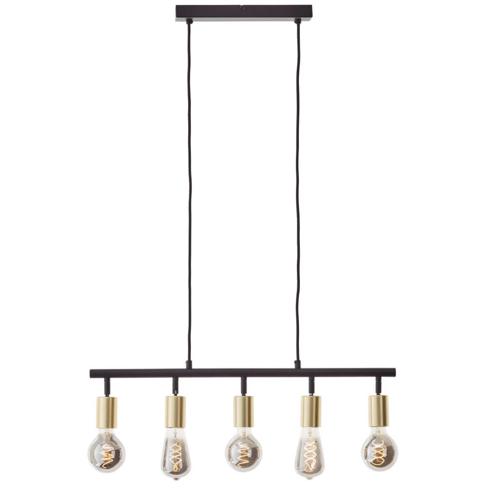 5-lichts hanglamp Tiffany zwart met goud