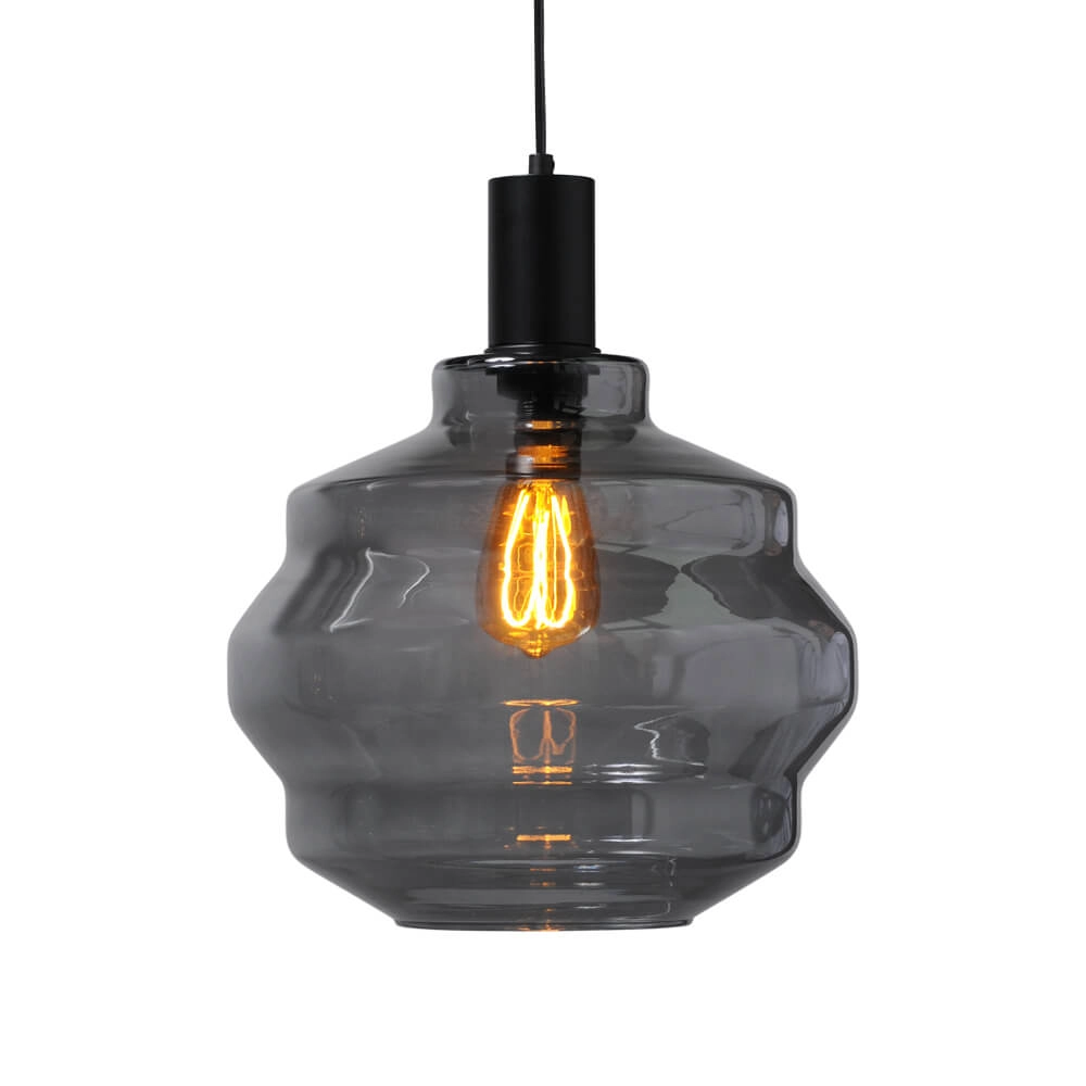 Hanglamp zwart Porto met Ball smoke glas - Ø 30cm