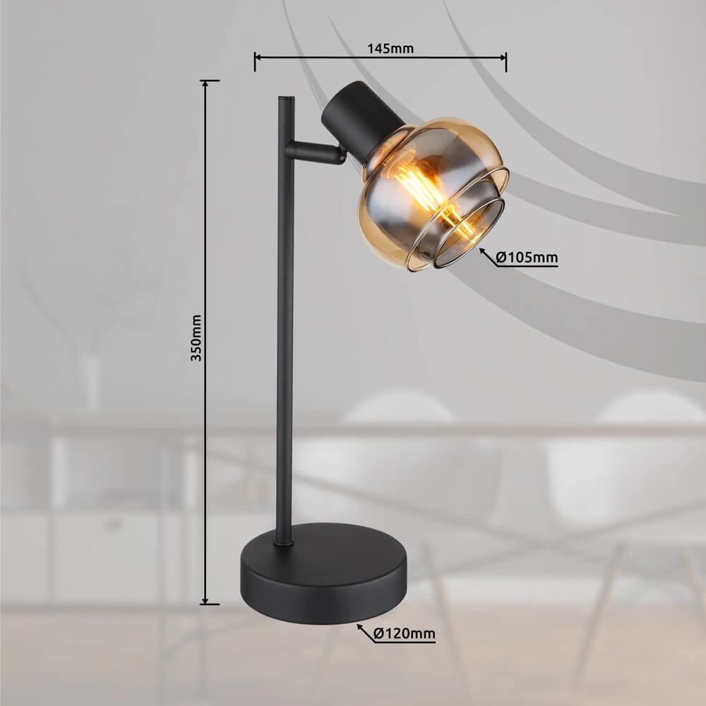 Zwarte tafellamp Tokki enkel amber smoke glas Globo 9007371452033