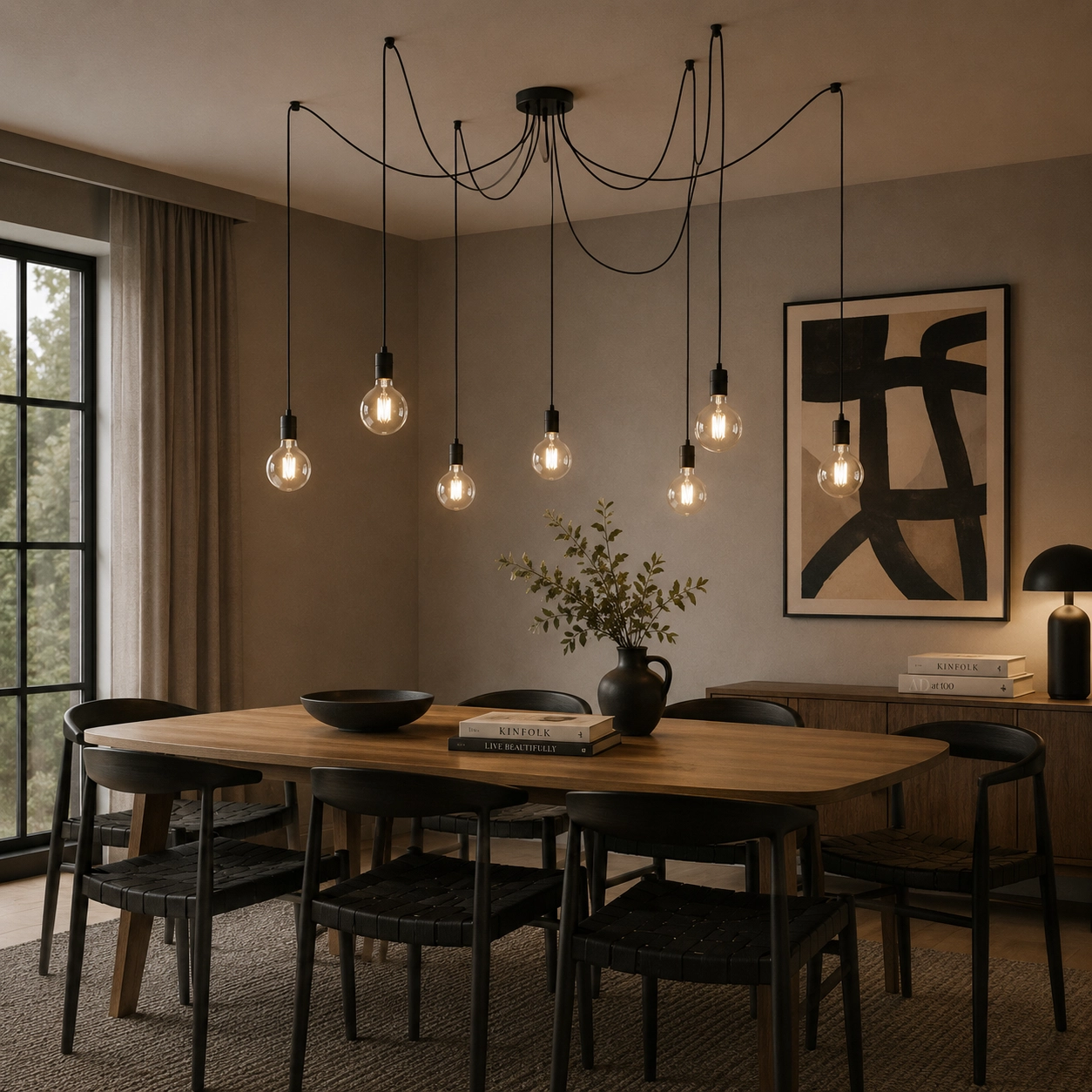 7-lichts hanglamp Spin zwart