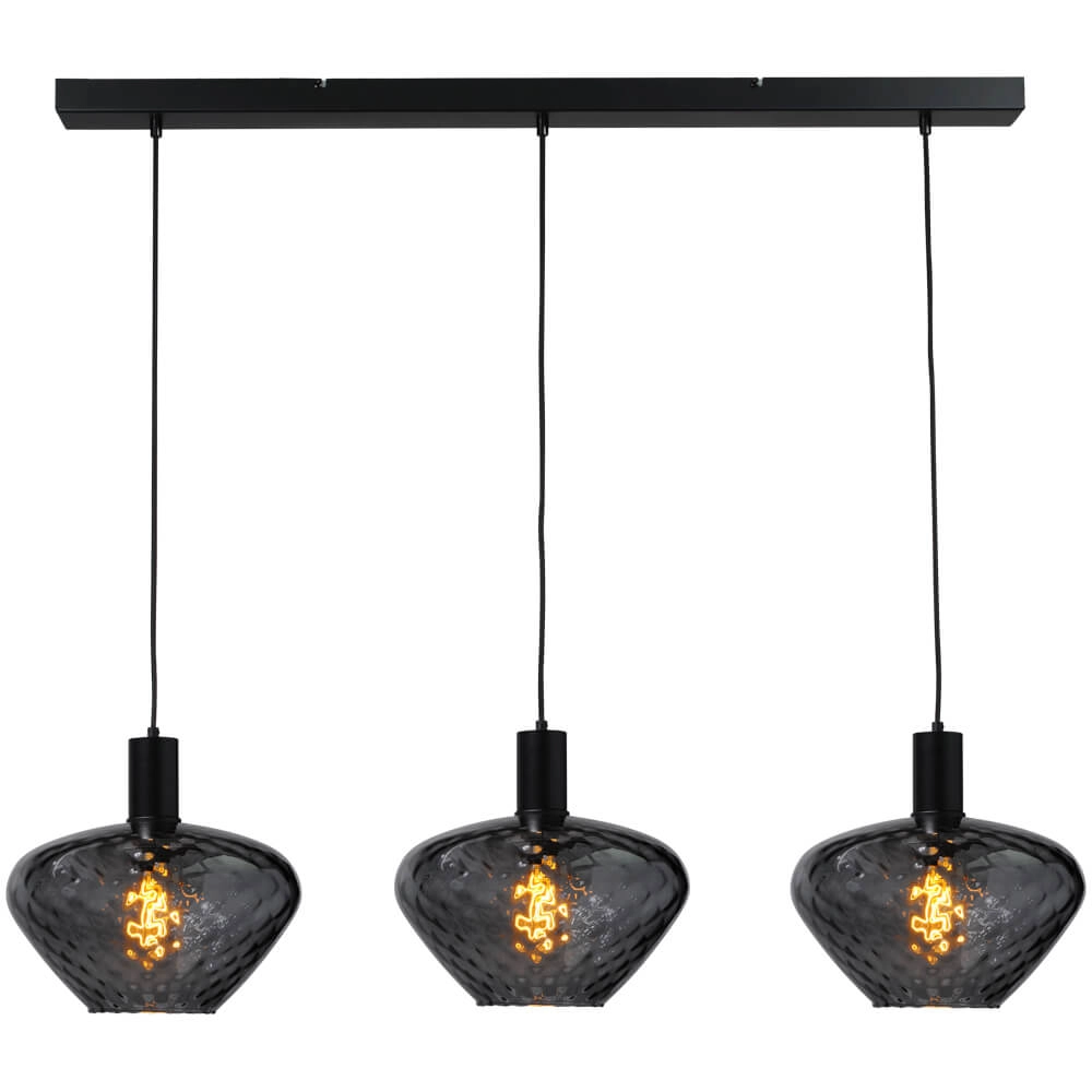 3-lichts hanglamp - zwart - Porto met Blossom clear glazen