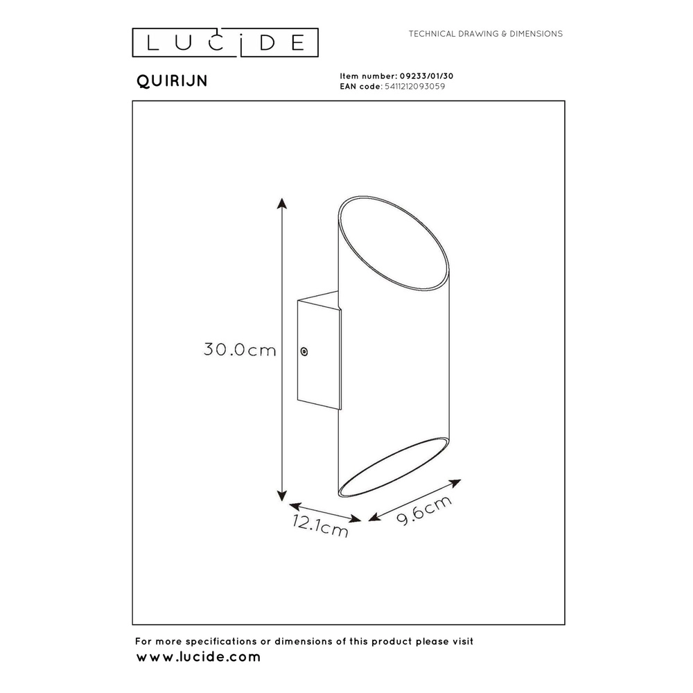 Wandspot Quirijn zwart Lucide 5411212093059