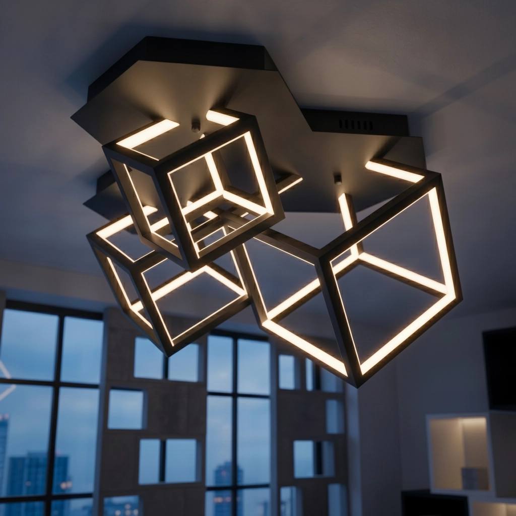Vierkante plafondlamp Gabbia zwart