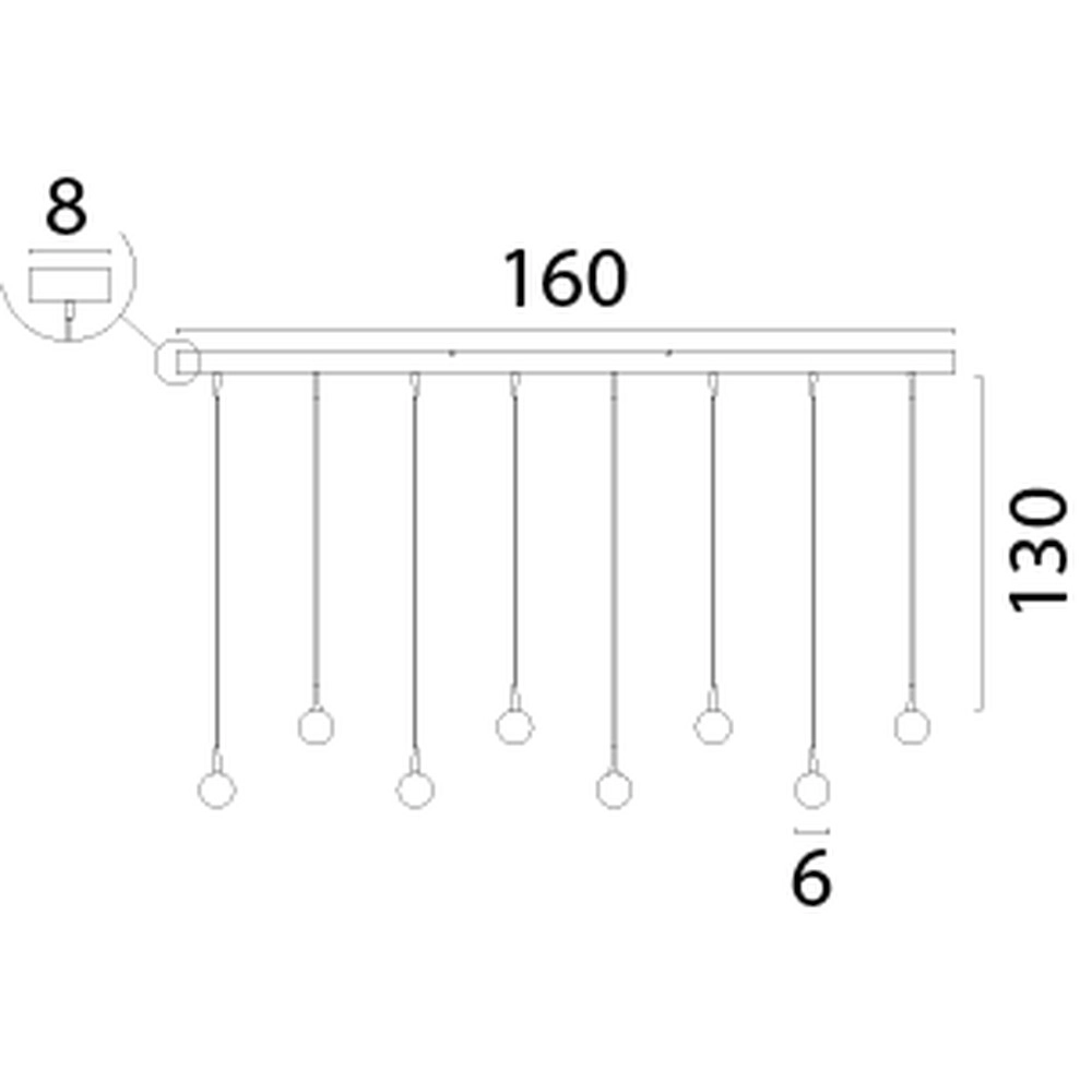 8-lichts hanglamp Talana 160cm cacao bruin Ø 6cm DTW Masterlight 8718121399010