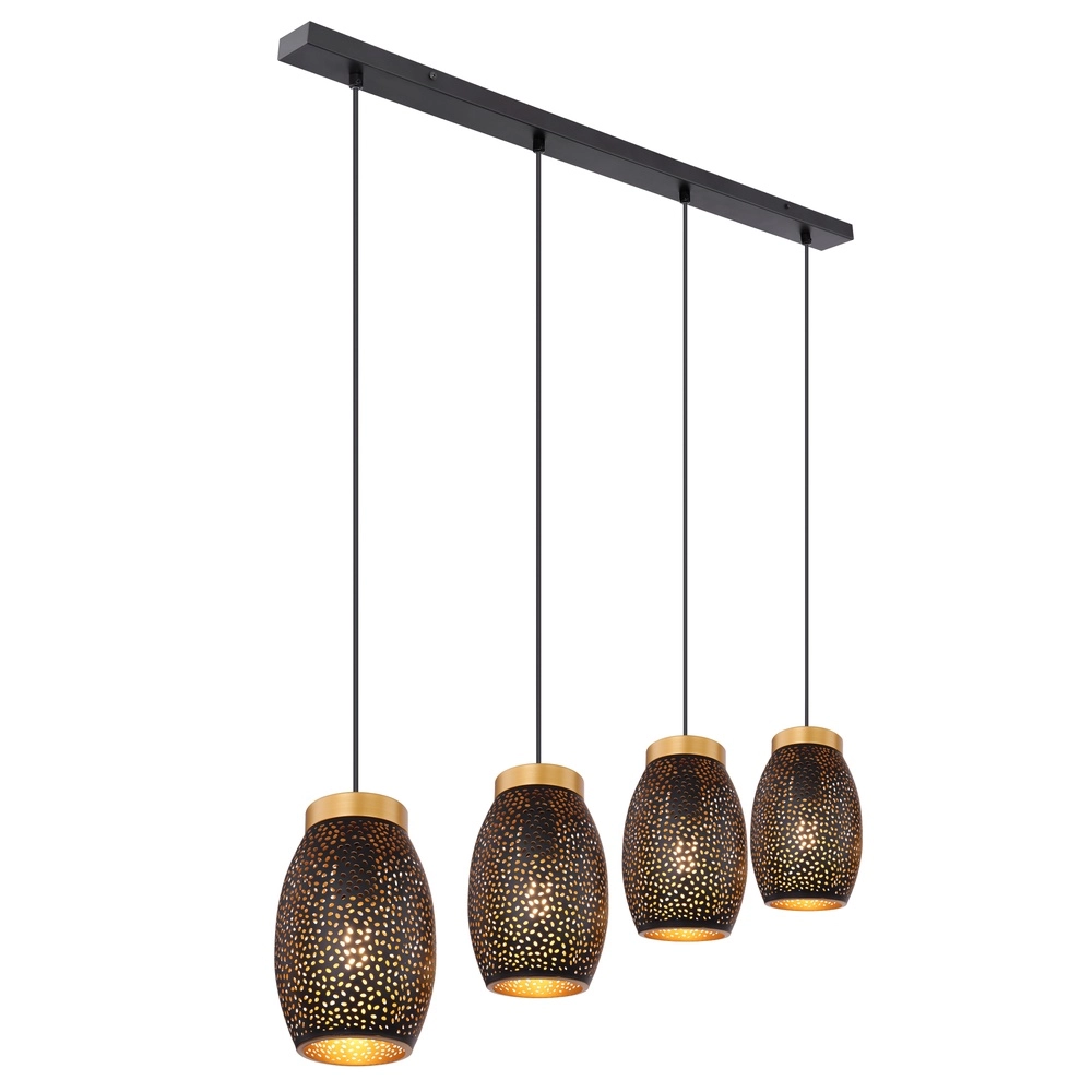 4-lichts hanglamp Narri zwart met goud - kleine gaatjes