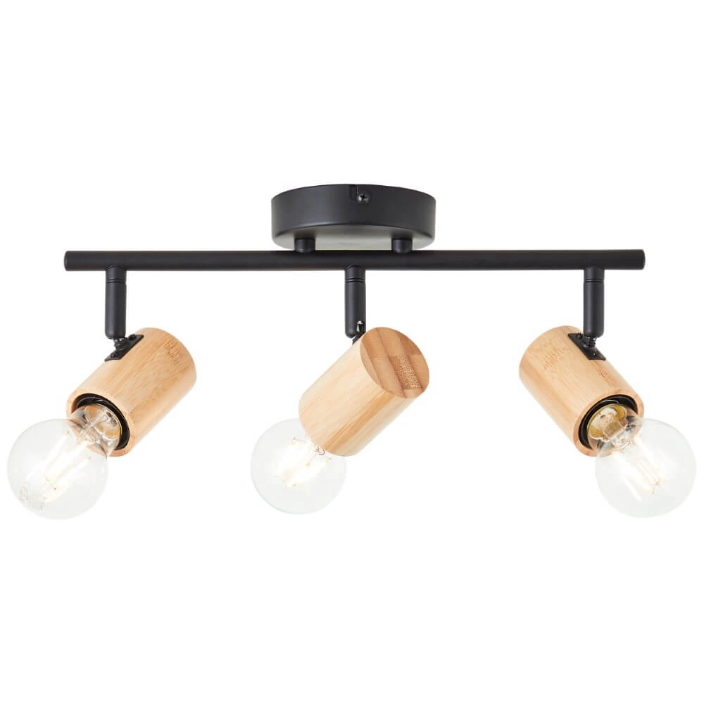 Plafondlamp Kerry 3-lichts zwart met hout Brilliant 4004353409035