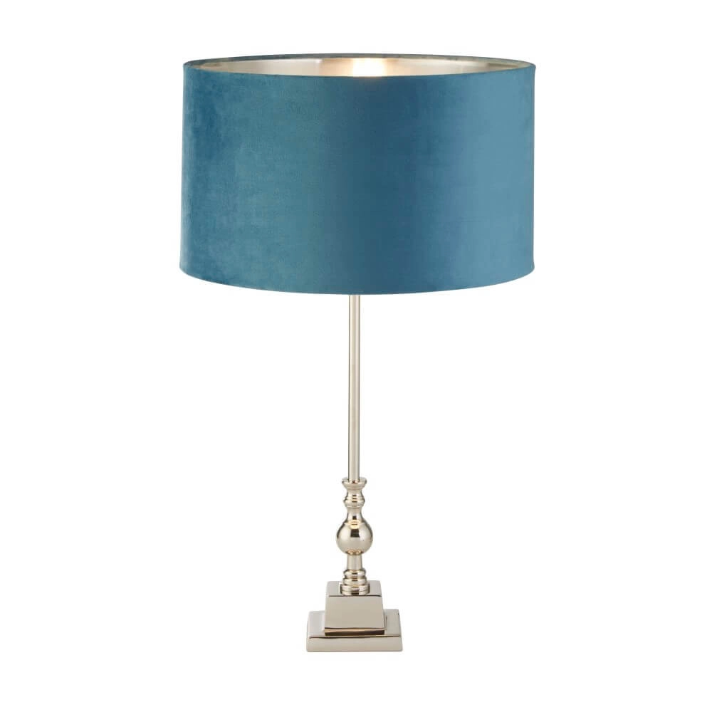 Tafellamp chroom Whitby met blauwe kap Searchlight 5053423257686