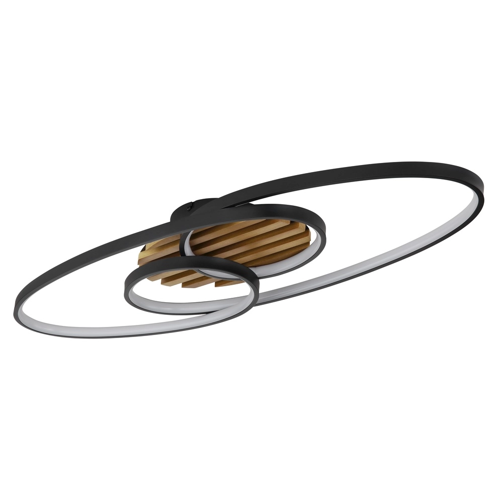 Ovale plafondlamp Tisha I zwart met hout Globo 9007371572281