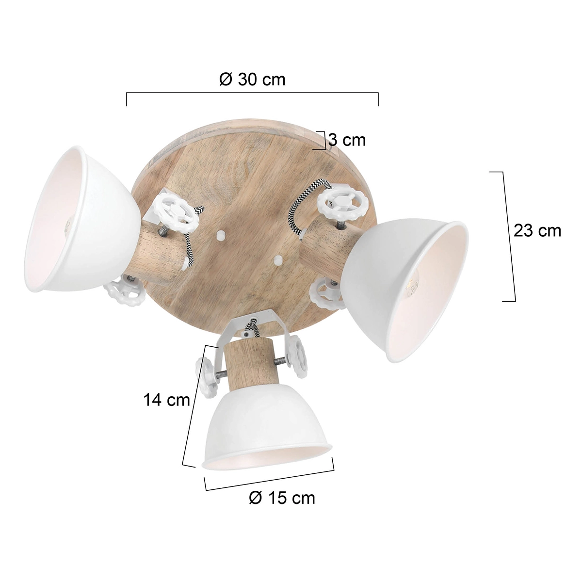 Industriële plafondlamp Gearwood 3-lichts wit met hout Steinhauer 8712746135428