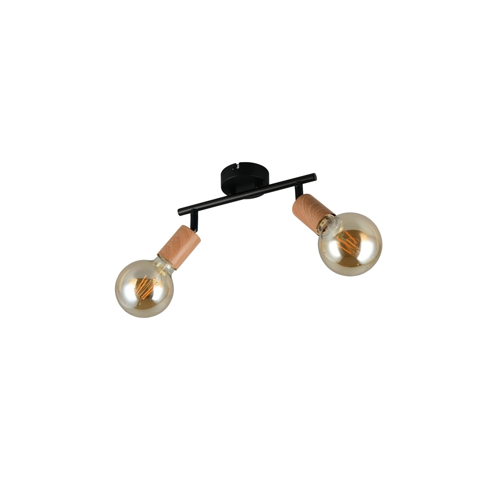 Plafondlamp Lamego dubbel zwart met hout Trio 4017807670875