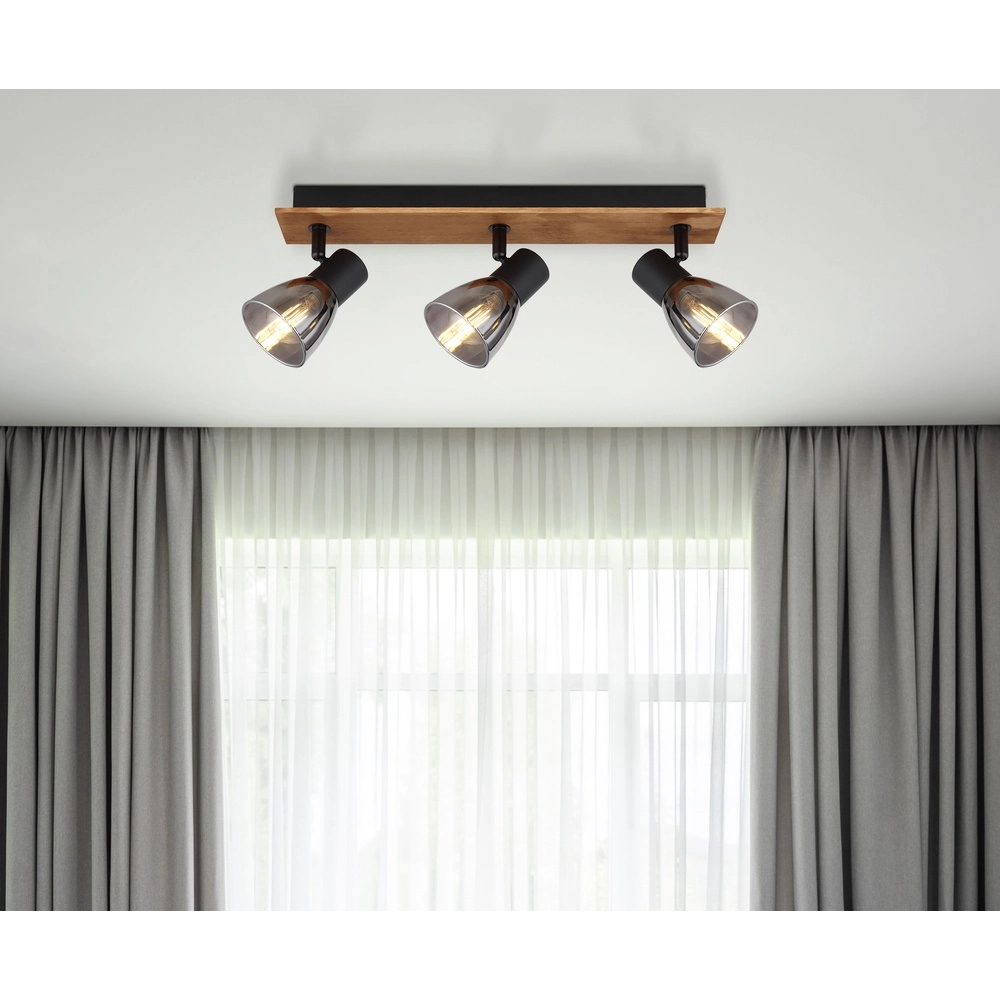 Plafondlamp Claude 3-lichts zwart met hout Globo 9007371431212