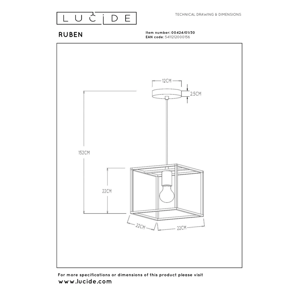 Hanglamp Ruben zwart Lucide 5411212000156