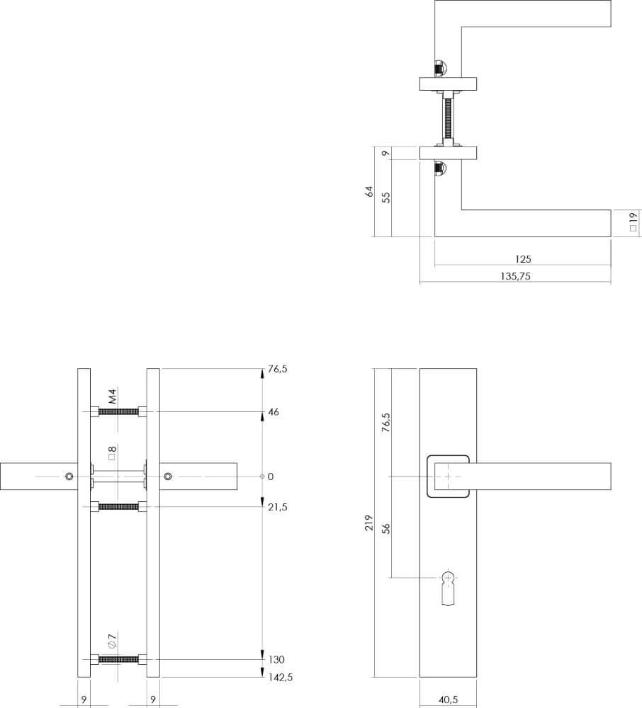 Deurklink Vierkant sleutelgat 56mm RVS Intersteel 8714186187043