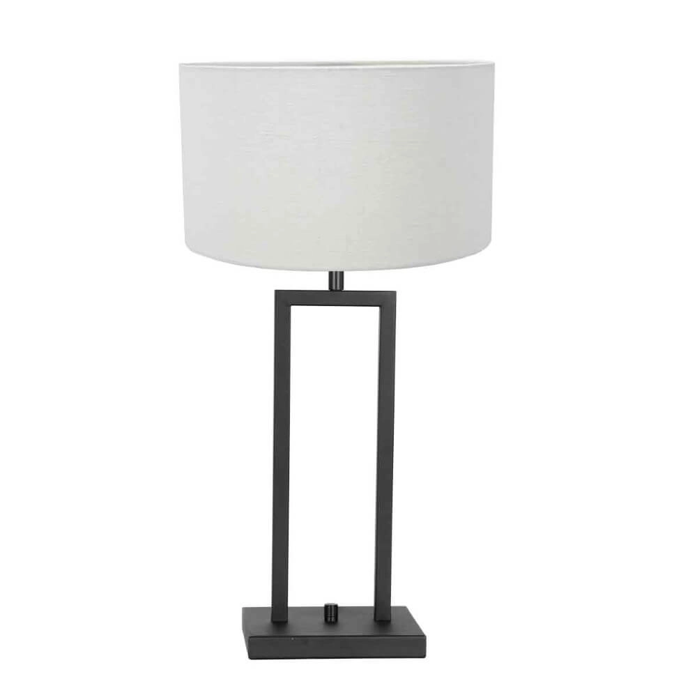 Zwarte schemerlamp Stanger met witte kap