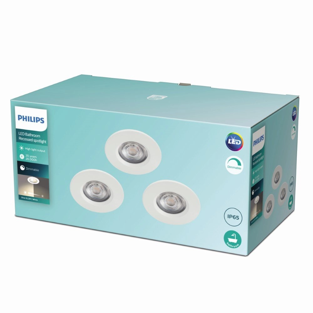 Witte led inbouwspot Dive set van 3 Philips 8718699755928