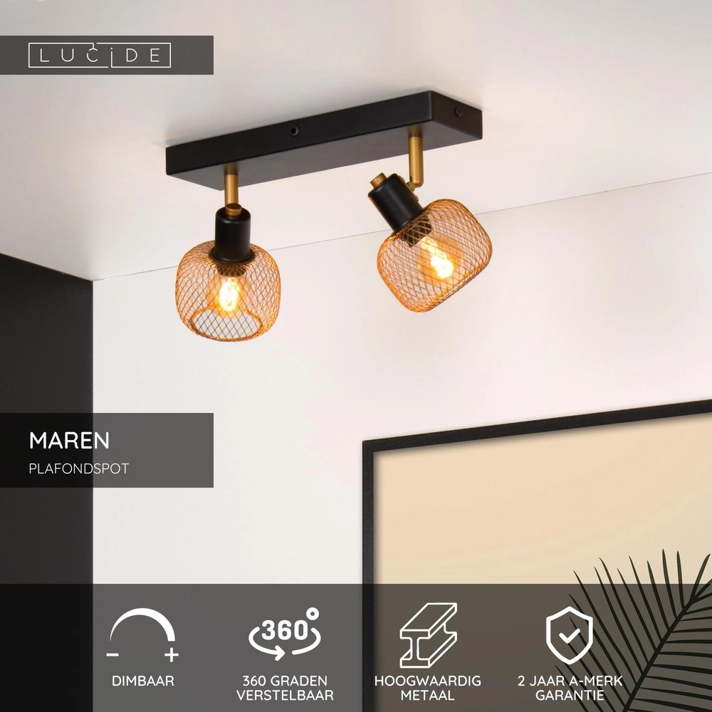 Plafondlampje Maren 2-lichts goud Lucide 5411212771087