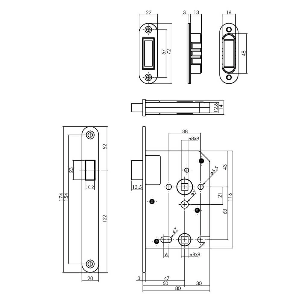 Slotkast toilet 63/8 Domus magneet zwart afgerond Intersteel 8714186463260