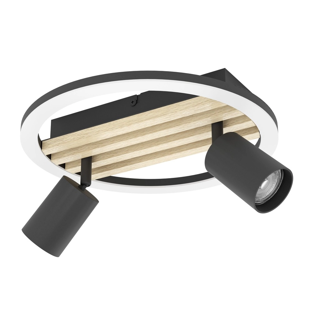 Moderne plafondlamp Cembrano 2-lichts zwart met hout