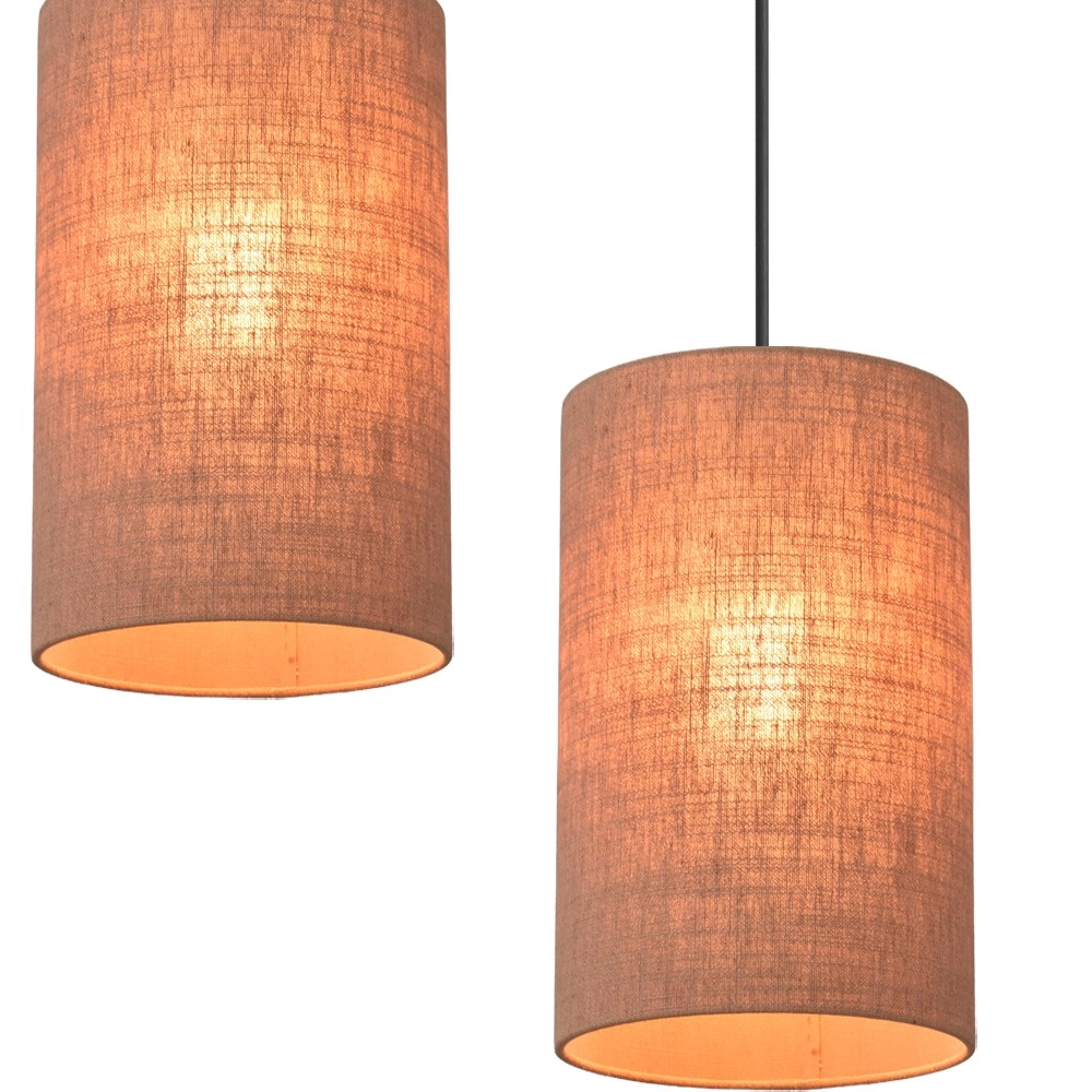 6-lichts hanglamp Lisbourg zwart met tan beige kap Masterlight
