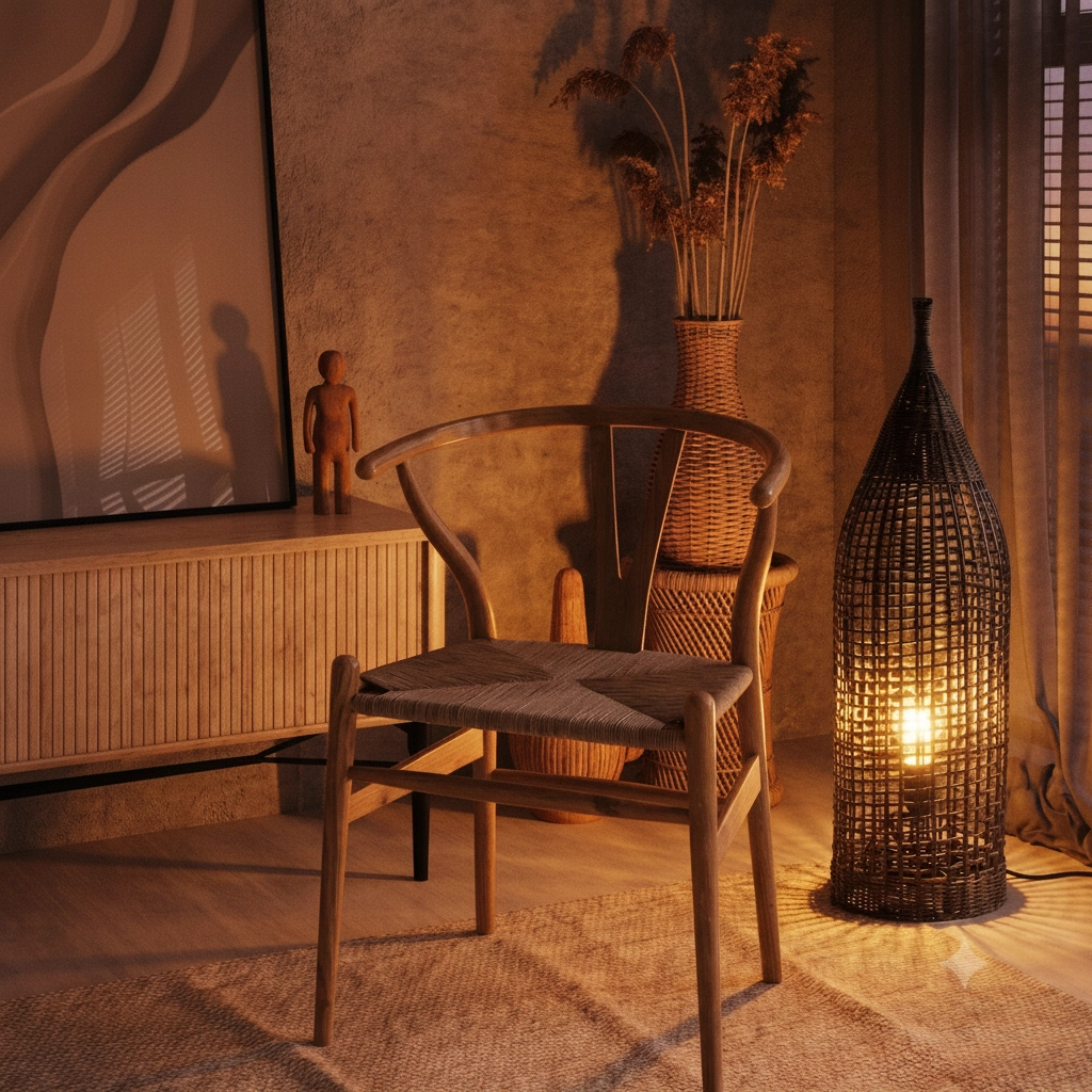 Bohemian vloerlamp Naos rotan 73H zwart