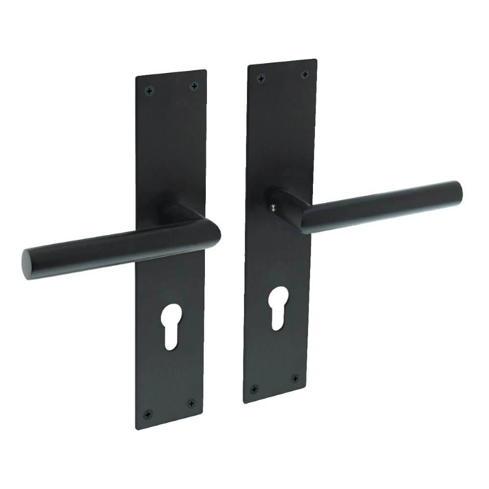 Strakke deurklink Jura cilindergat 72mm zwart