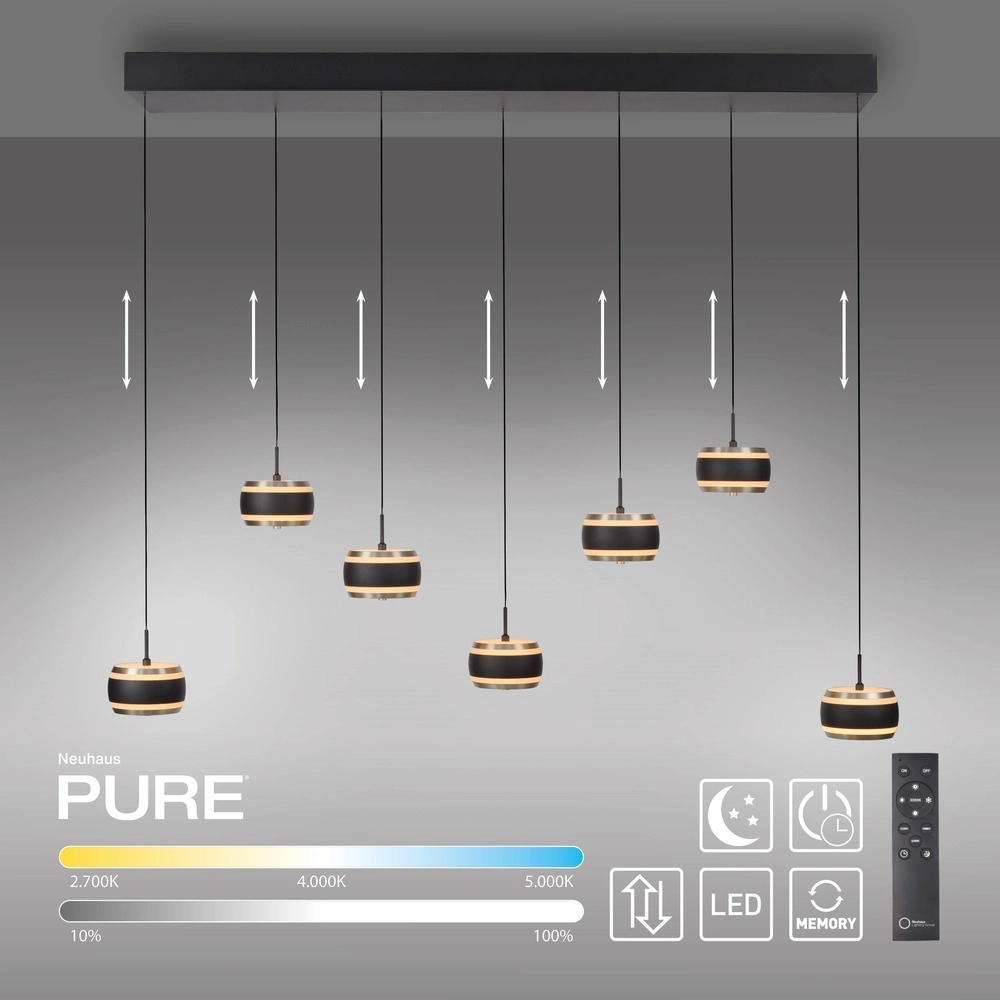 7L eettafel hanglamp Pure Falling Rings black pearl Paul Neuhaus 4012248396599