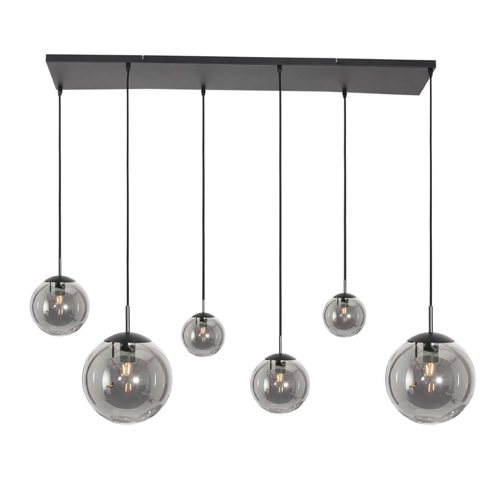 6-lichts glazen hanglamp Bolique zwart met smoke glas