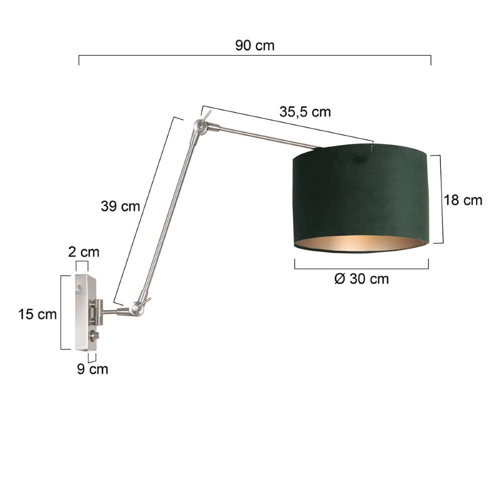 Verstelbare muurlamp Prestige Chic met groen velvet Steinhauer 8712746145793