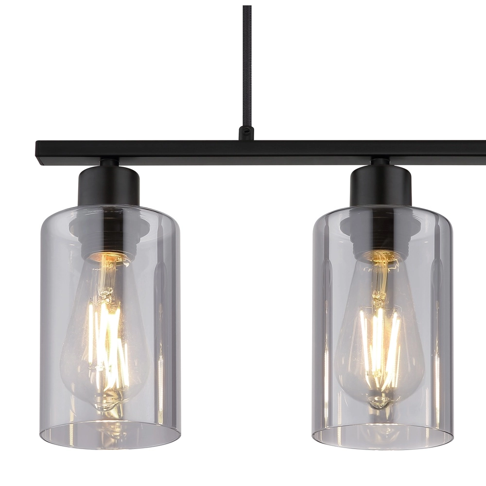 Hanglamp Hadera 3-lichts zwart met smoke glas Globo 9007371578689
