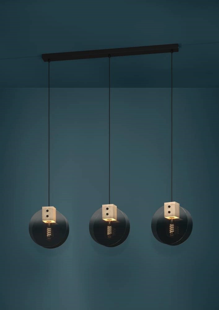 3-lichts hanglamp Millena hout met zwart Stars of Light 9008606239443