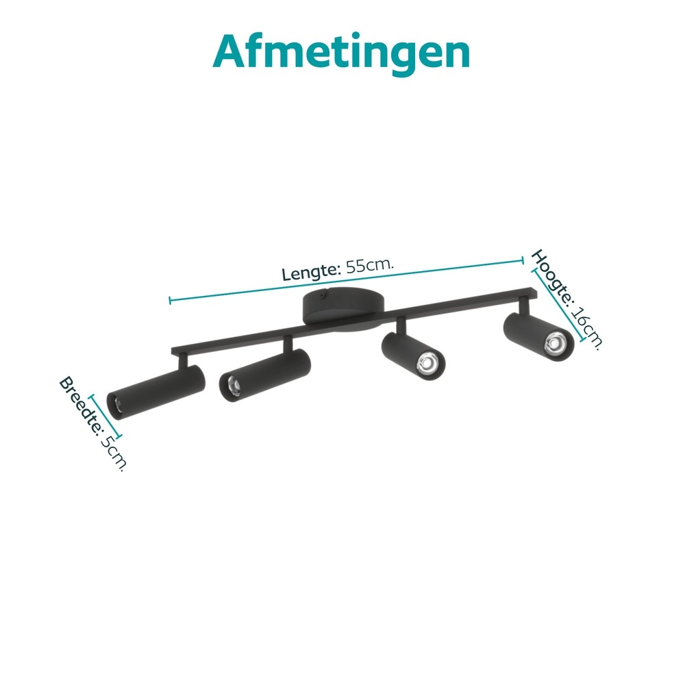 Opbouwspot Valproto 4-lichts zwart Eglo 9008606392049