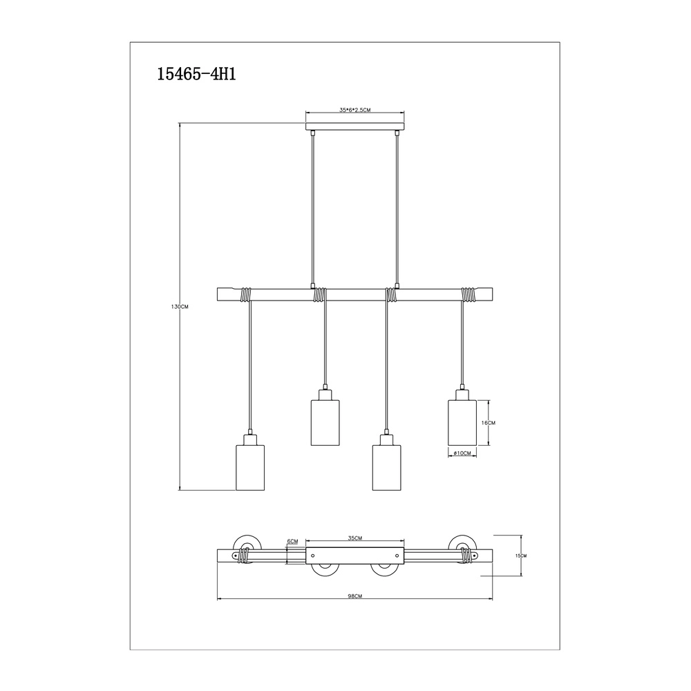 Hanglamp Hadera 4-lichts zwart met smoke glas Globo 9007371414840