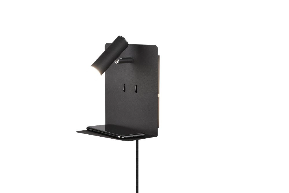 muur licht Element met schapje mat zwart