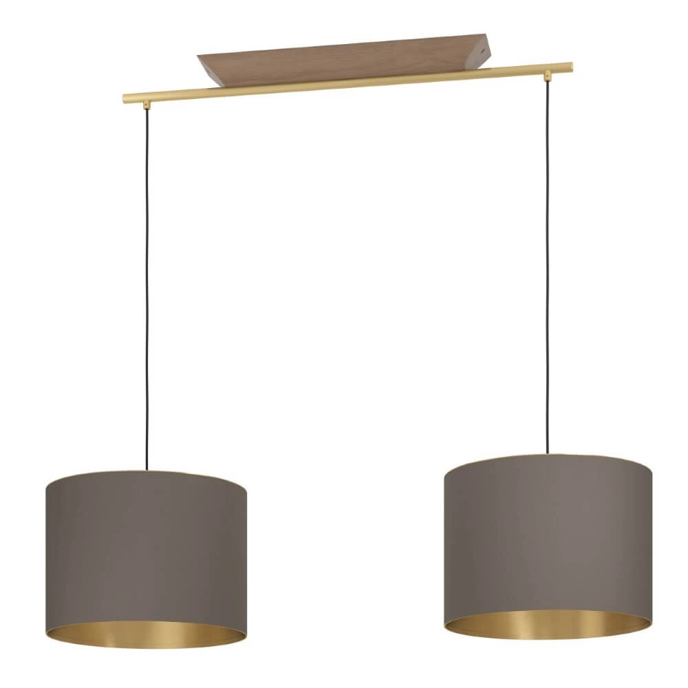 2-lichts hanglamp Santandria goud met bruine kap