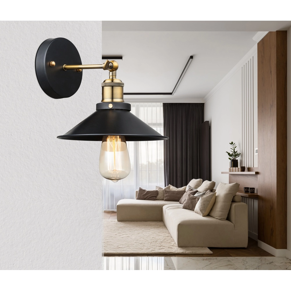Industriele wandlamp Lenius zwart met goud Globo 9007371337194