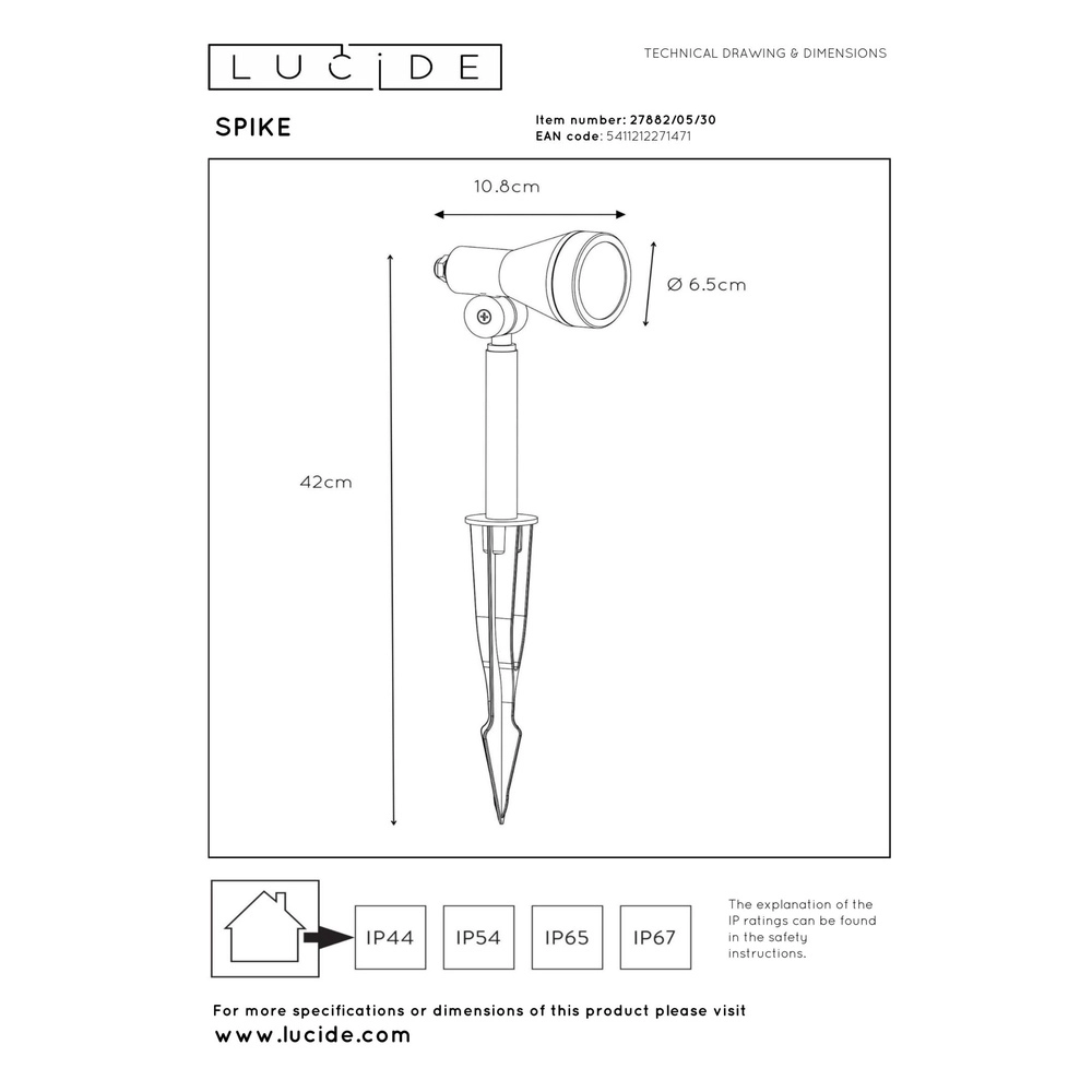 Prikspot Spike zwart Lucide 5411212271471