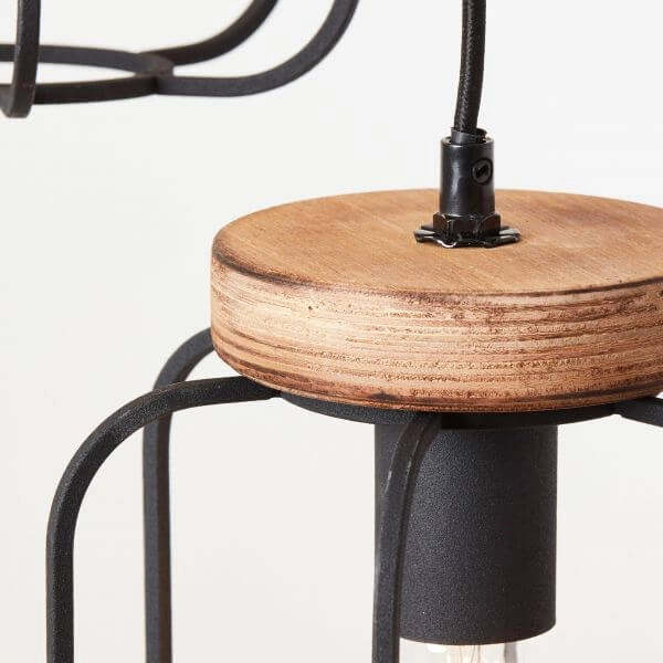 Hanglamp Tosh Disk 3-lichts zwart met houtbruin Brilliant 4004353395345