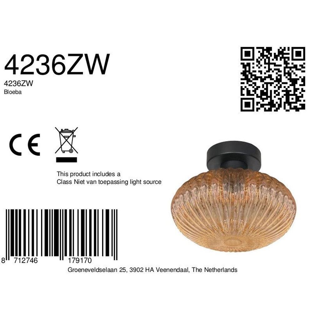 Plafondlamp Bloeba zwart met amber glas Steinhauer 8712746179170
