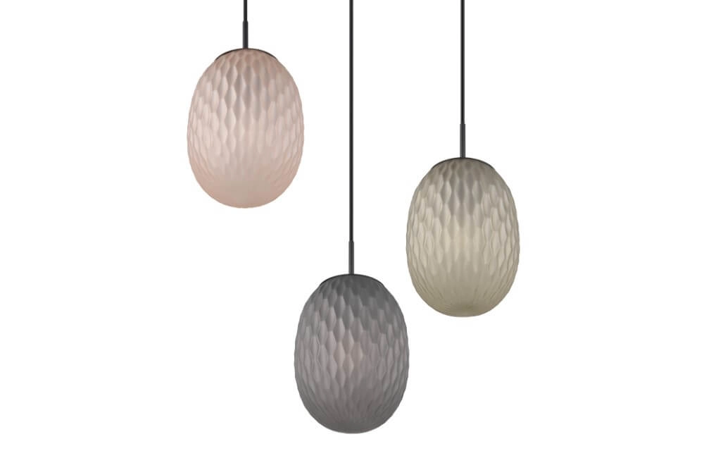 3-lichts hanglamp Facette met geribbeld gekleurd glas Trio 4017807616835