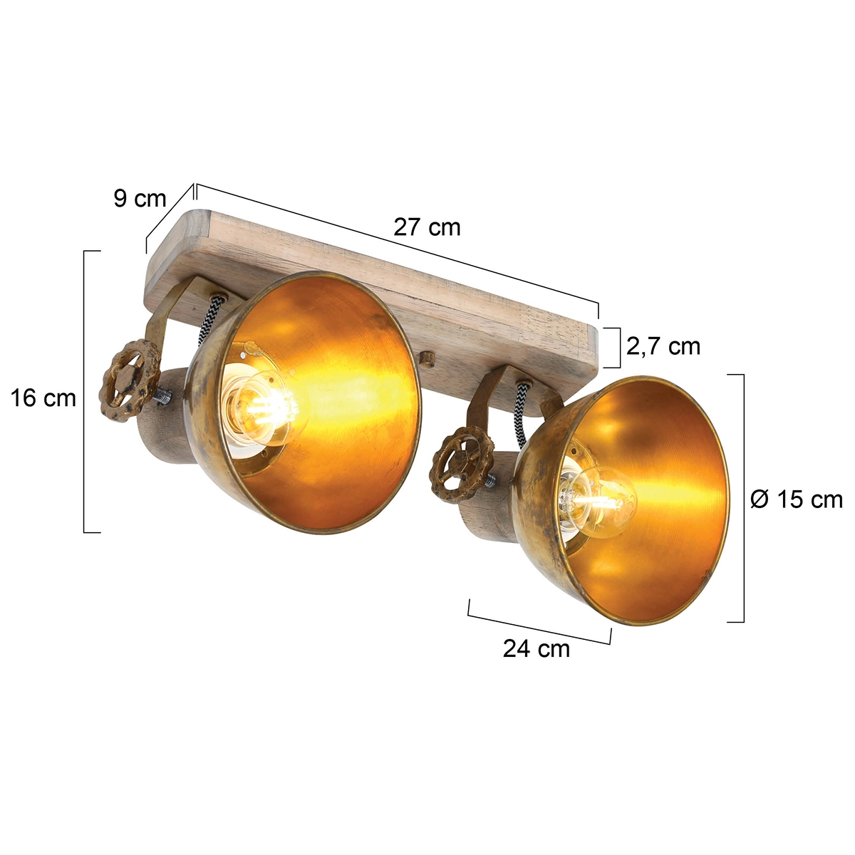Dubbele opbouwspot Gearwood industrieel Steinhauer 8712746135039