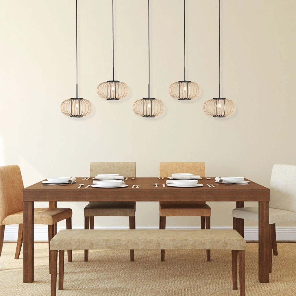 Hanglamp 5-lichts recht Silva met bamboe kappen Steinhauer 8712746183238