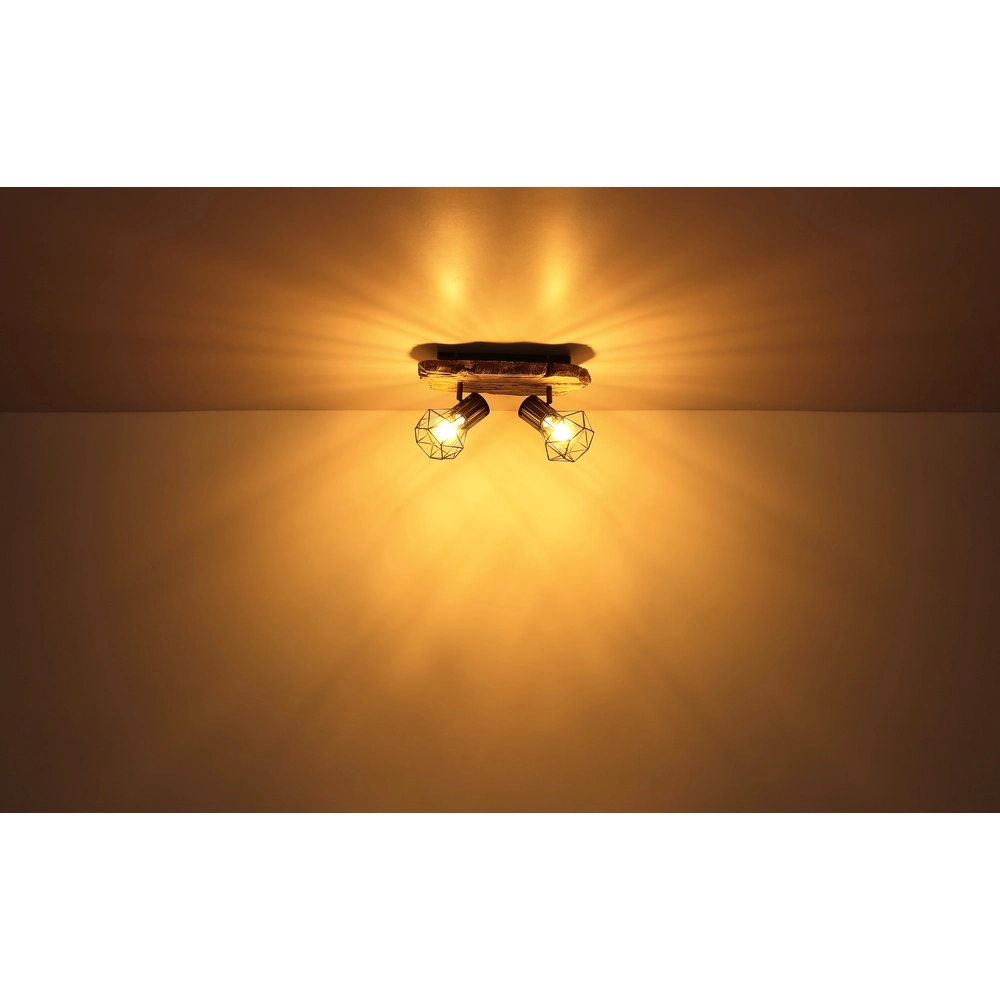 Plafondlamp Priska 2-lichts zwart met hout Globo 9007371442362