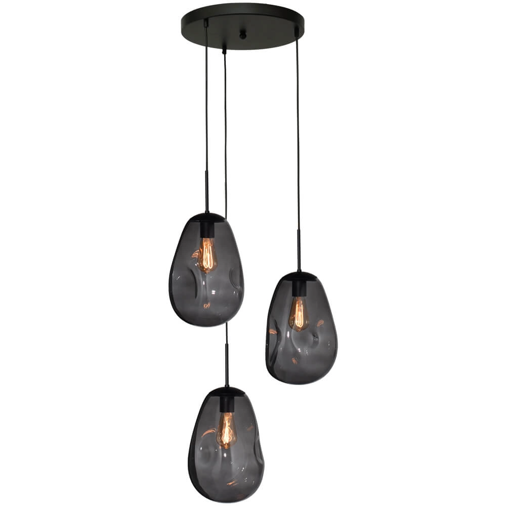 Pendel hanglamp Lava 3x smoke glas Ø 22,5cm