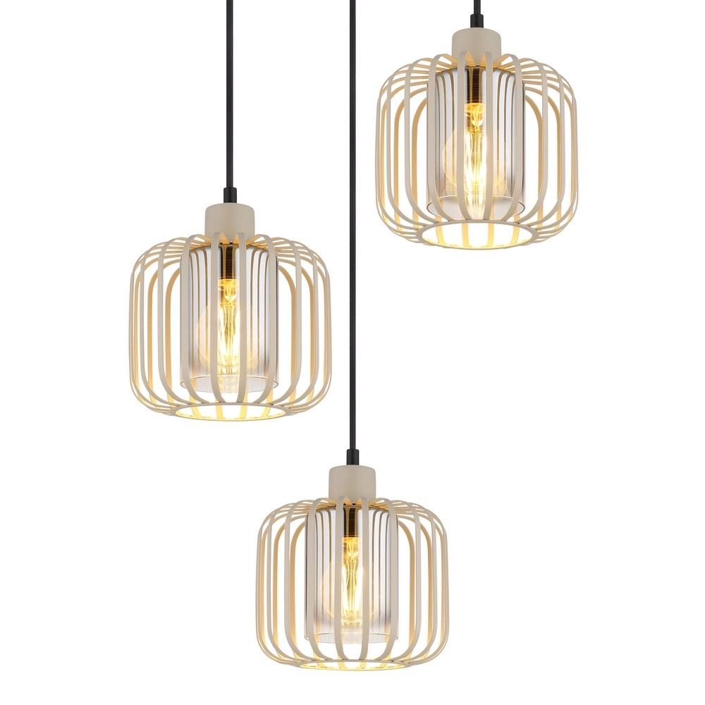 3-lichts hanglamp Alfred rond zand bruin Globo 9007371531615