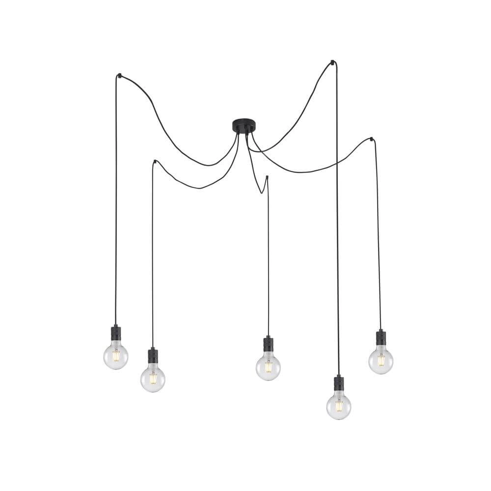 5-lichts hanglamp Spin zwart