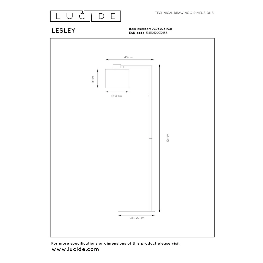 Vloerlamp Lesley zwart Lucide 5411212032188