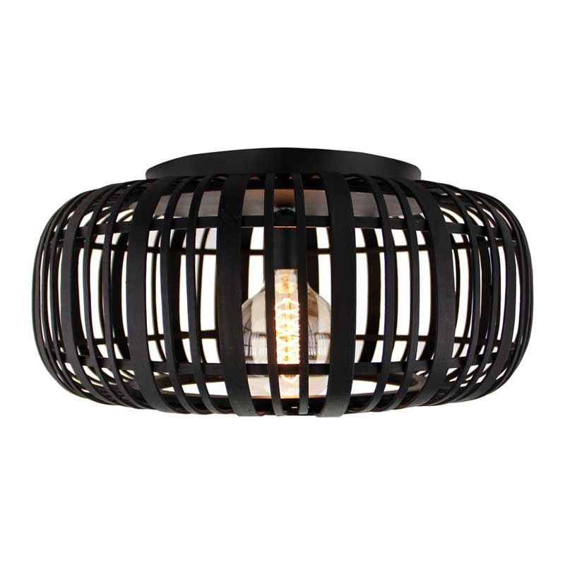 Zwarte plafondlamp Woodrow rotan